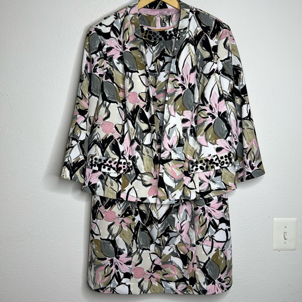 Kasper Pink and Green Floral Dress Set